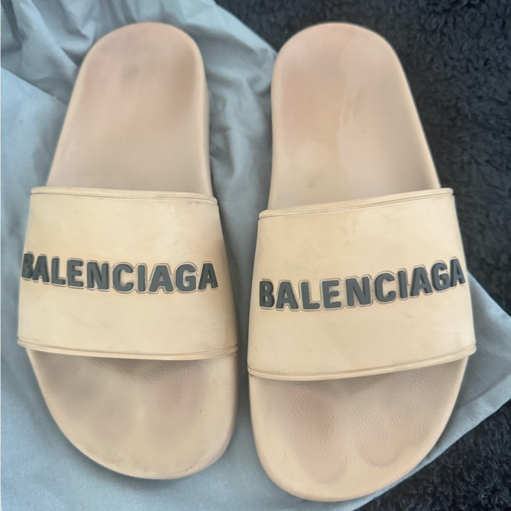Balenciaga Beige and Black Slides